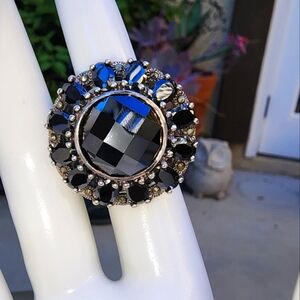 Large 925 Sterling Silver Black Onyx and Marcasite Ring Size 6